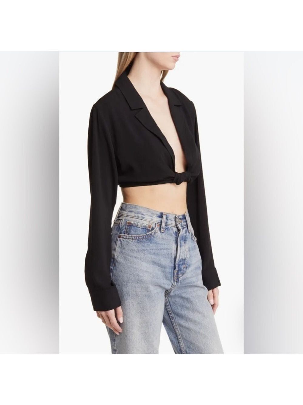 NEW Whimsigoth Layer Piece OPEN EDIT Knot Crop Shirt size XS in Black NWT